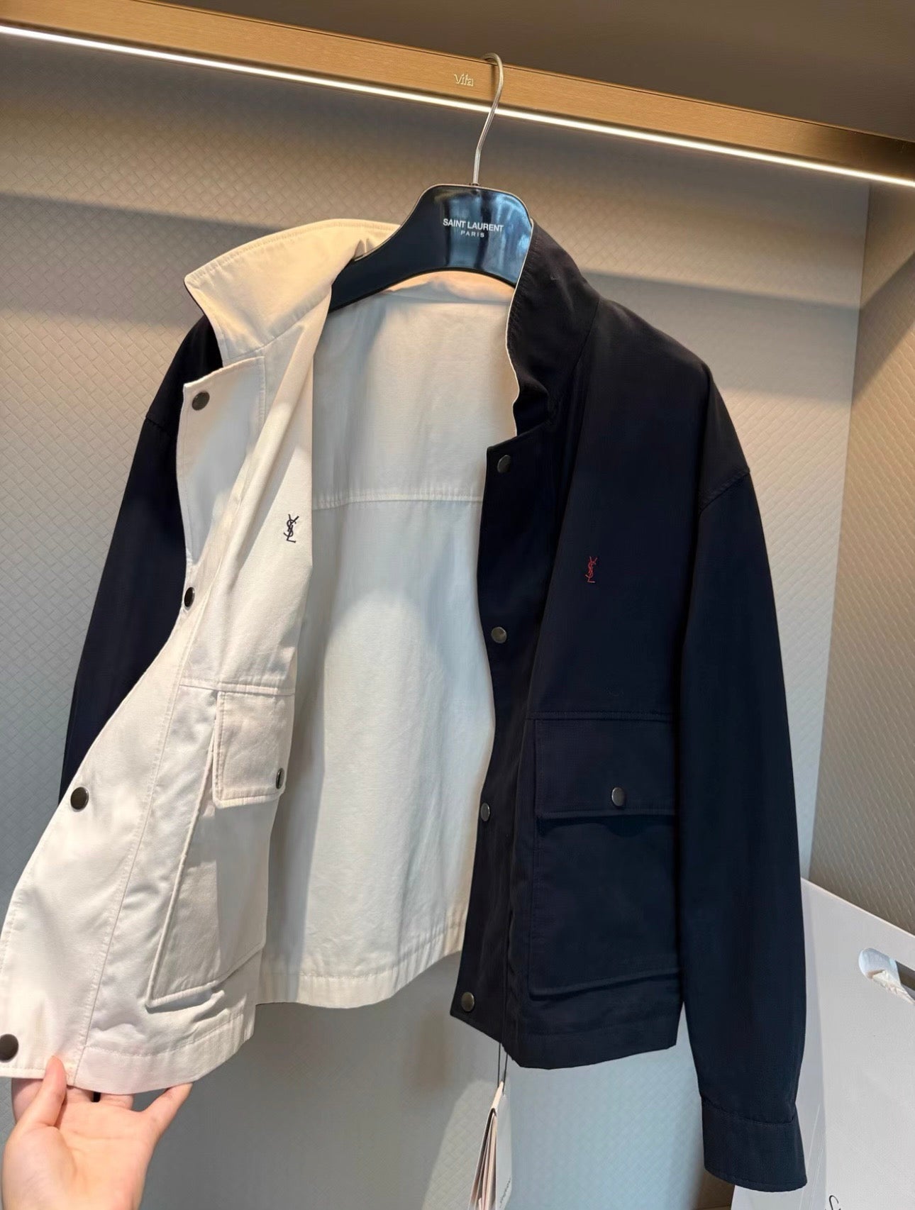 YSL 2026 Jacket White Black Canvas Cotton