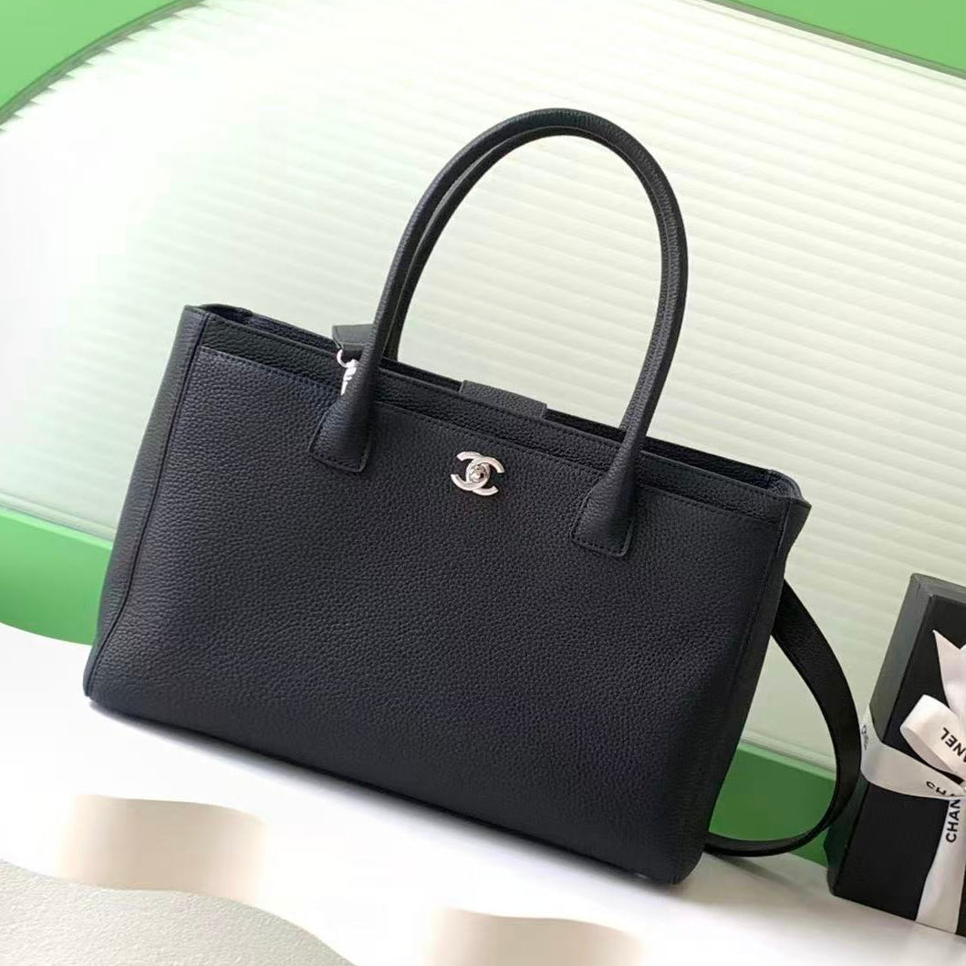 Chanel 2026 Cerf Tote Bag 36cm Black Caviar Leather Silver Hardware