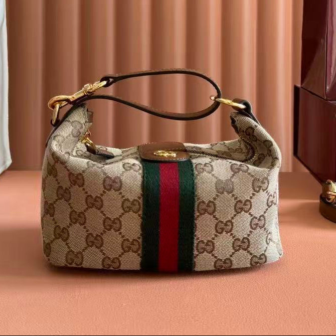 Gucci 2026 Vanity Top Handle Bag 19cm Ebony Dark Brown Canvas Leather