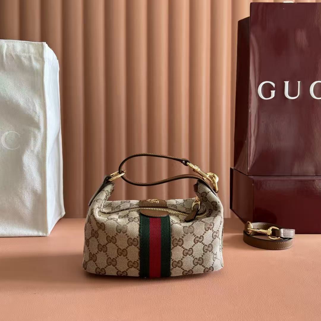 Gucci 2026 Vanity Top Handle Bag 19cm Ebony Dark Brown Canvas Leather