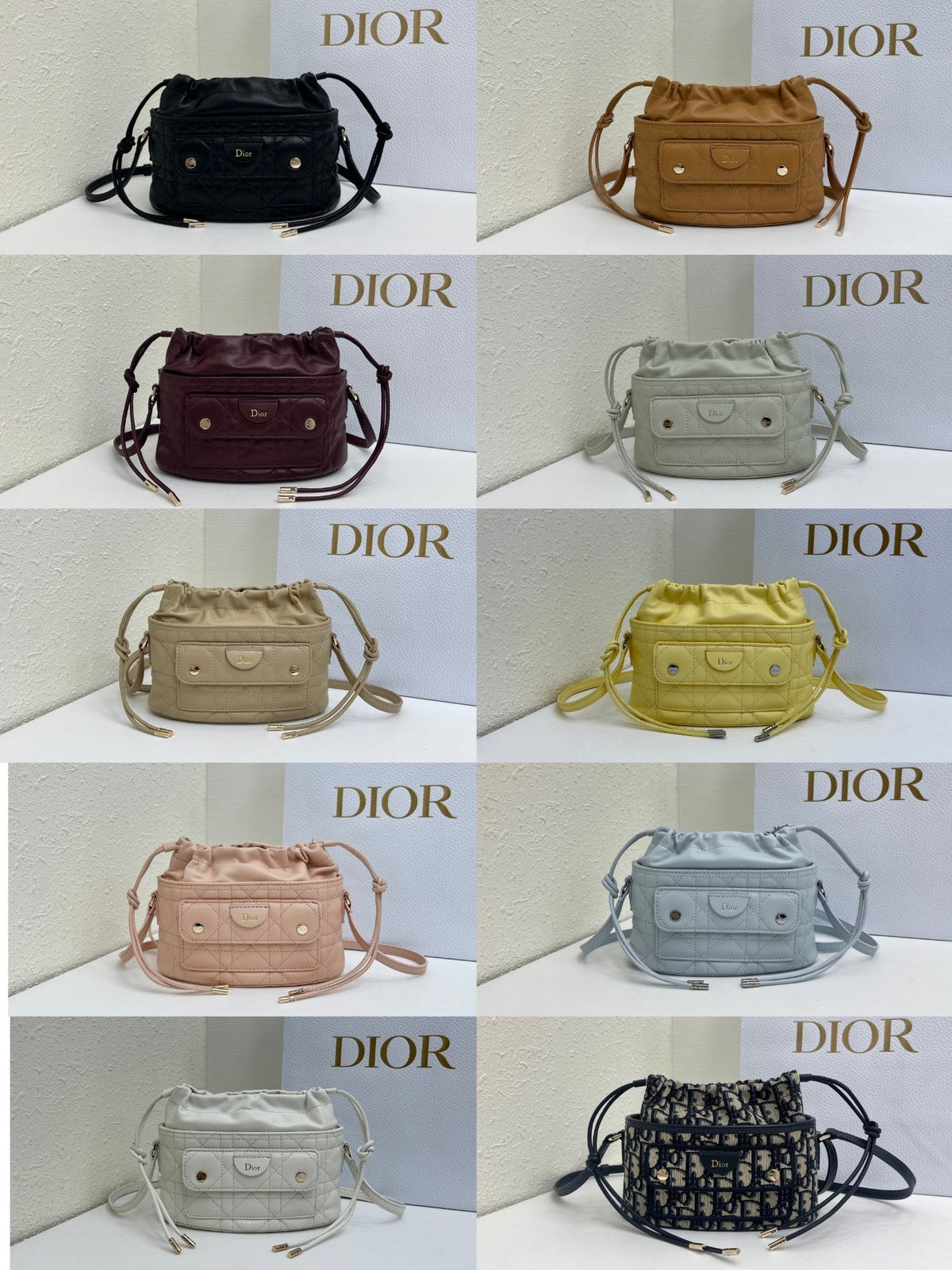 Dior 2026 Mini DiorTravel Bucket Bag 22cm Fabric Lambskin