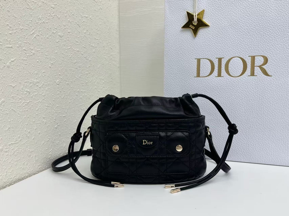 Dior 2026 Mini DiorTravel Bucket Bag 22cm Fabric Lambskin