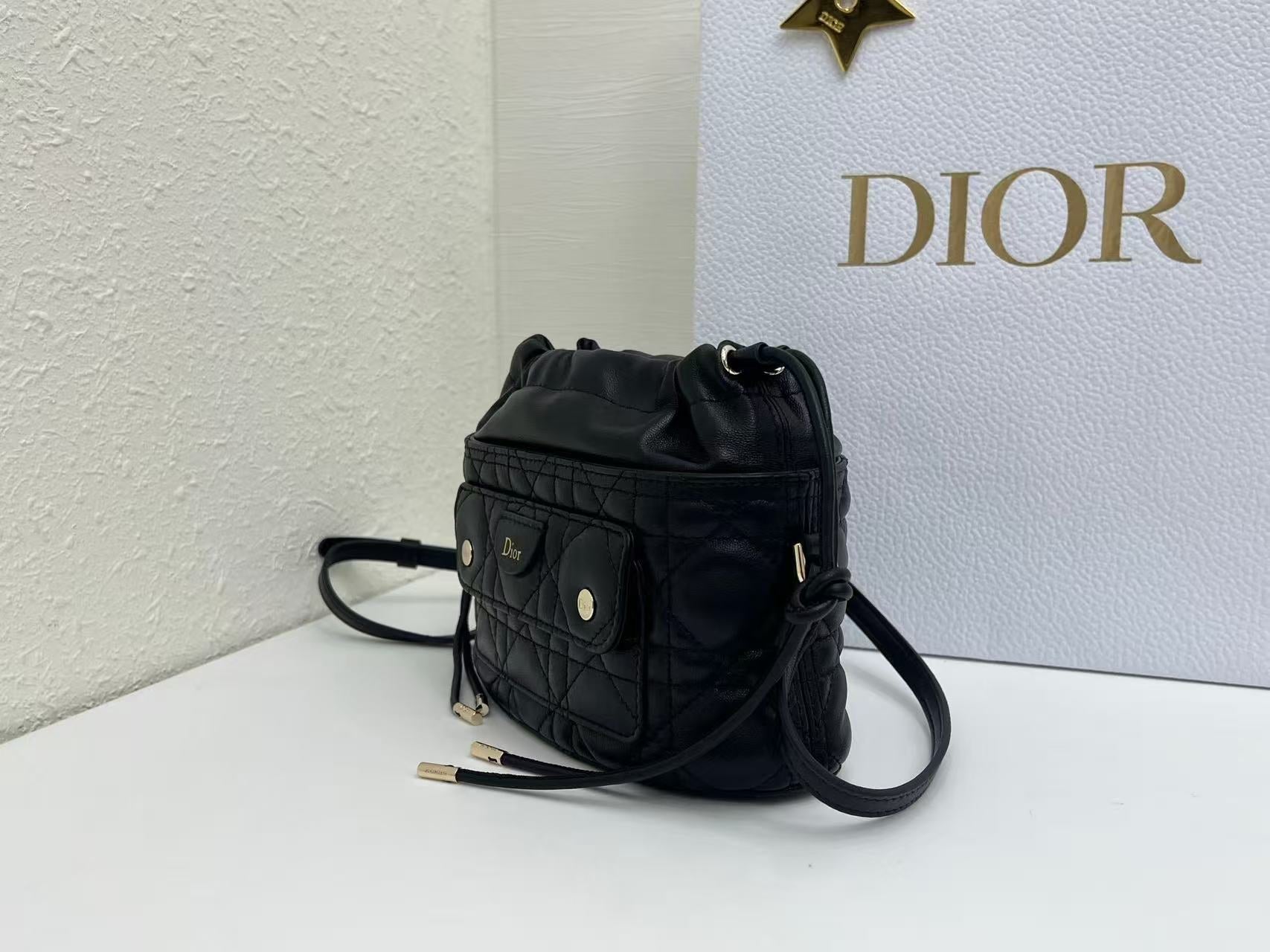 Dior 2026 Mini DiorTravel Bucket Bag 22cm Fabric Lambskin
