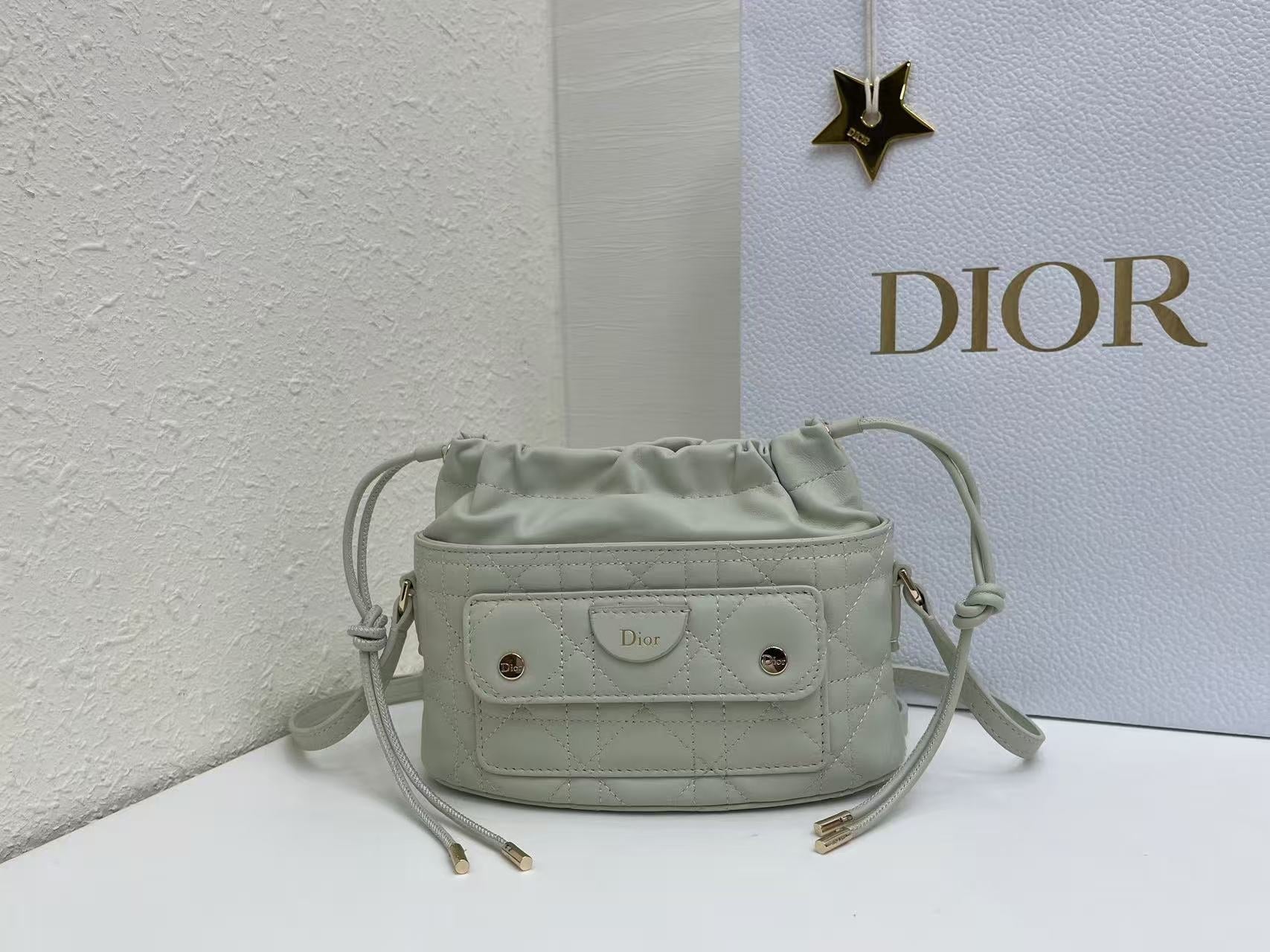 Dior 2026 Mini DiorTravel Bucket Bag 22cm Fabric Lambskin
