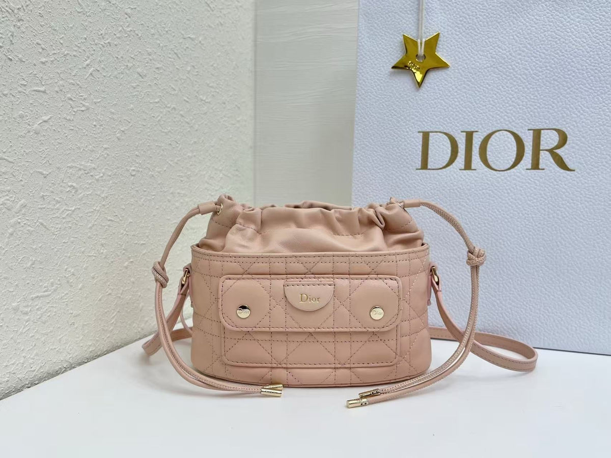 Dior 2026 Mini DiorTravel Bucket Bag 22cm Fabric Lambskin
