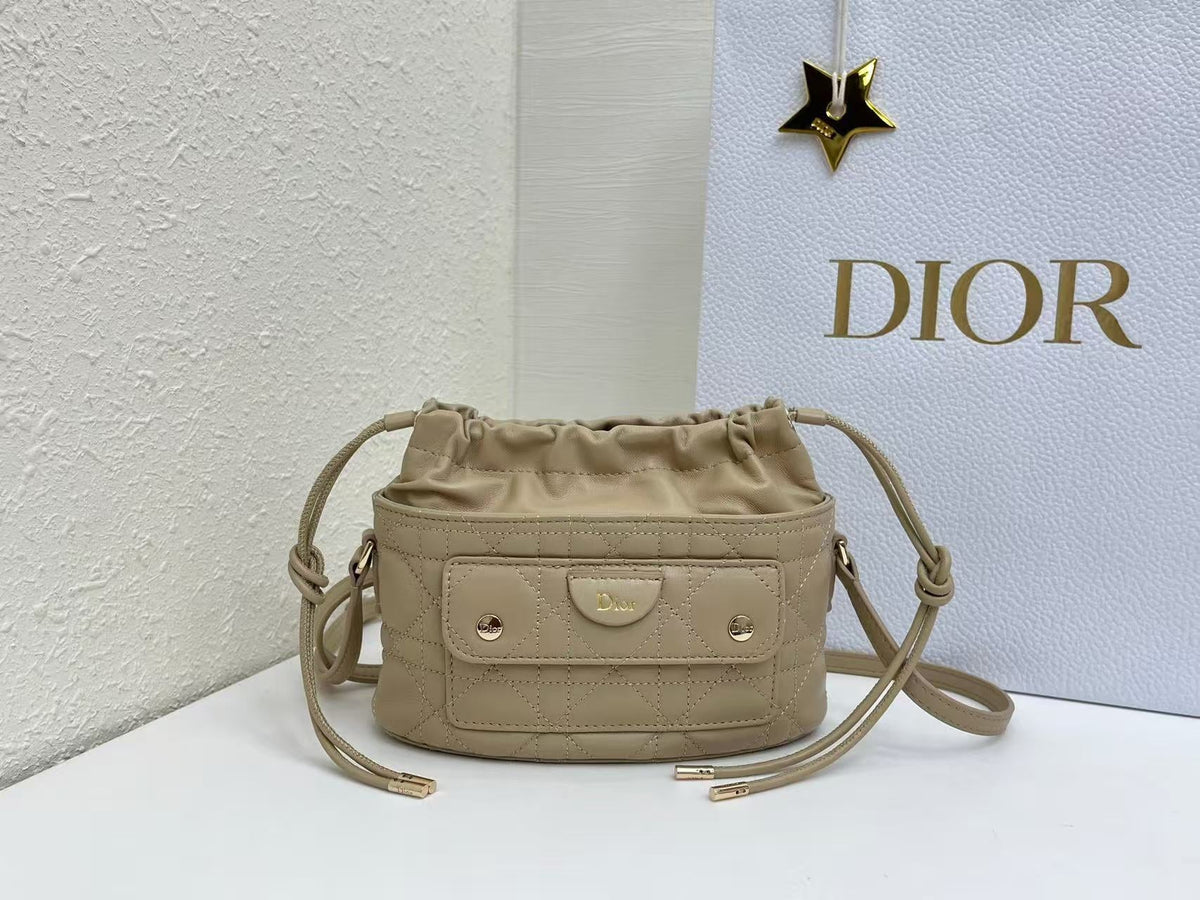 Dior 2026 Mini DiorTravel Bucket Bag 22cm Fabric Lambskin