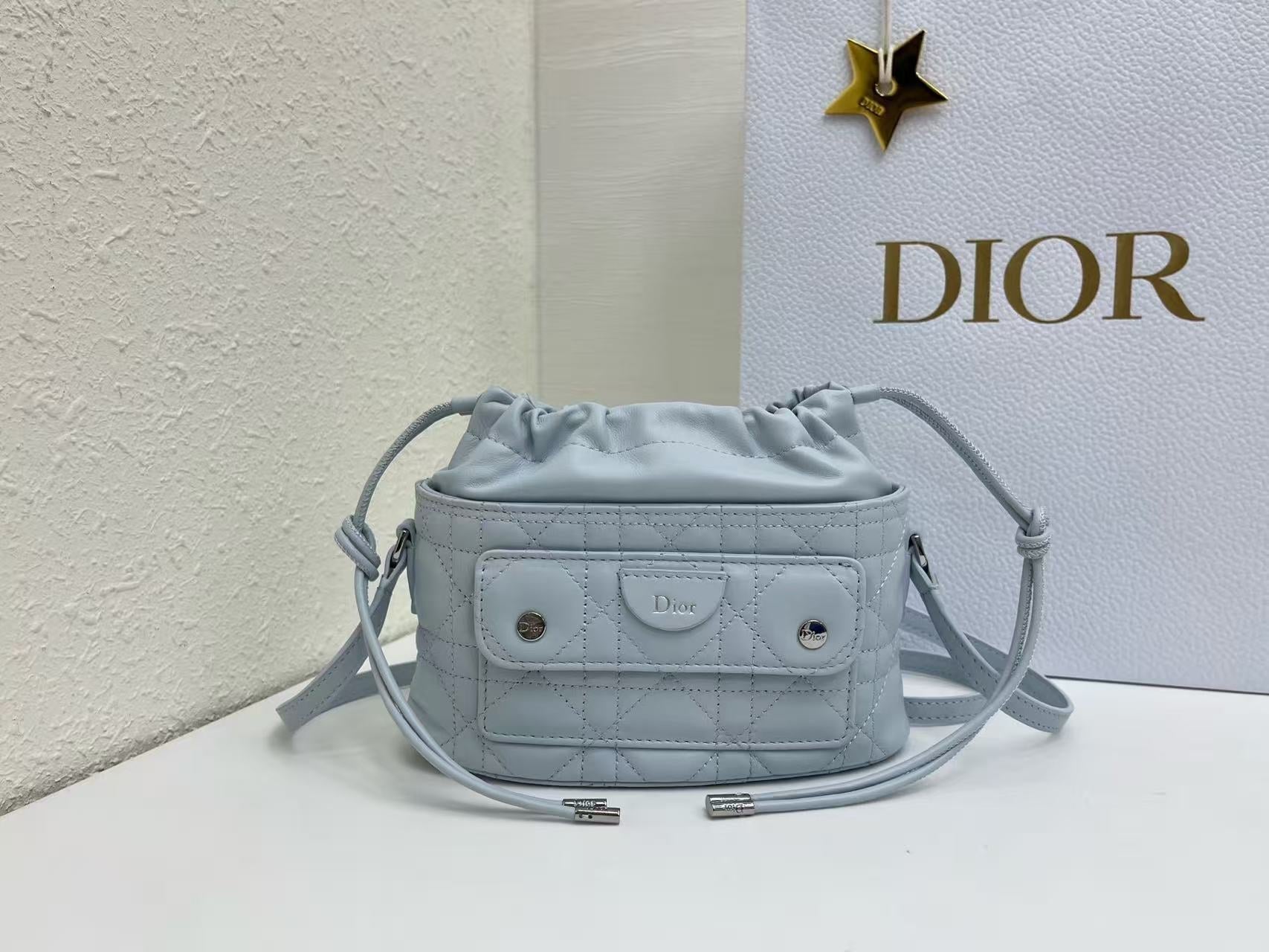 Dior 2026 Mini DiorTravel Bucket Bag 22cm Fabric Lambskin