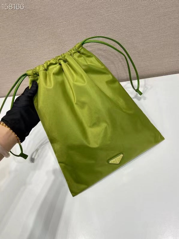 Prada 2026 Wish Drawstring Bag 35cm Green Re-Nylon