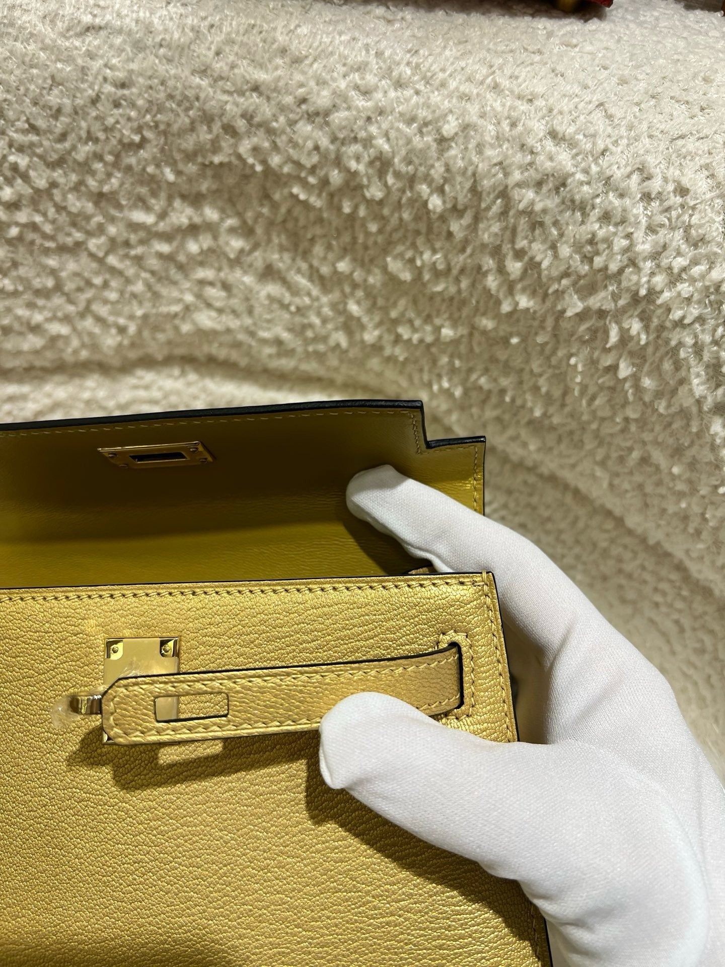 Hermes 2026 Mini Kelly II Bag 19cm Metallic Gold Goatskin Leather
