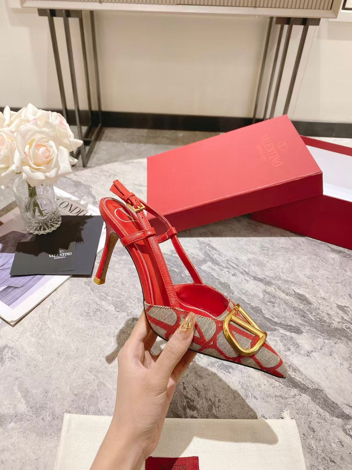 Valentino Slingback Pump Heel Fabric Print 239521