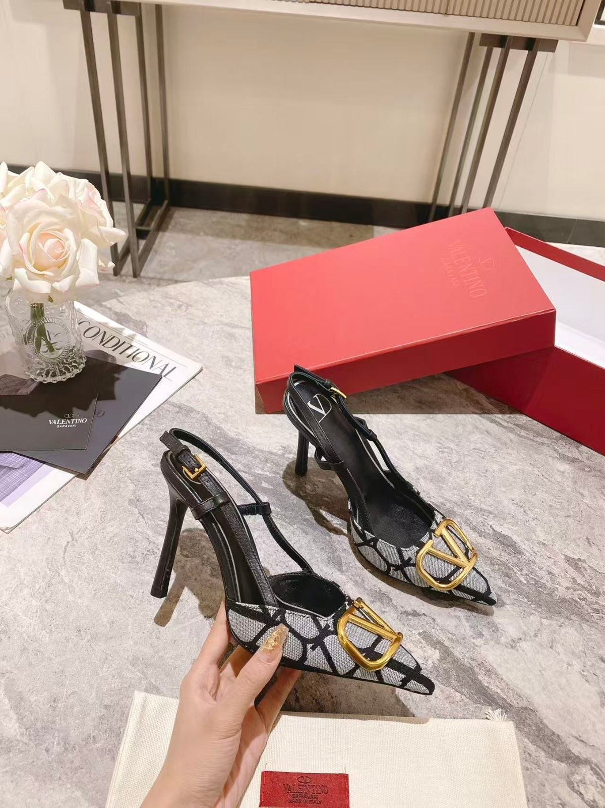 Valentino Slingback Pump Heel Fabric Print 239521