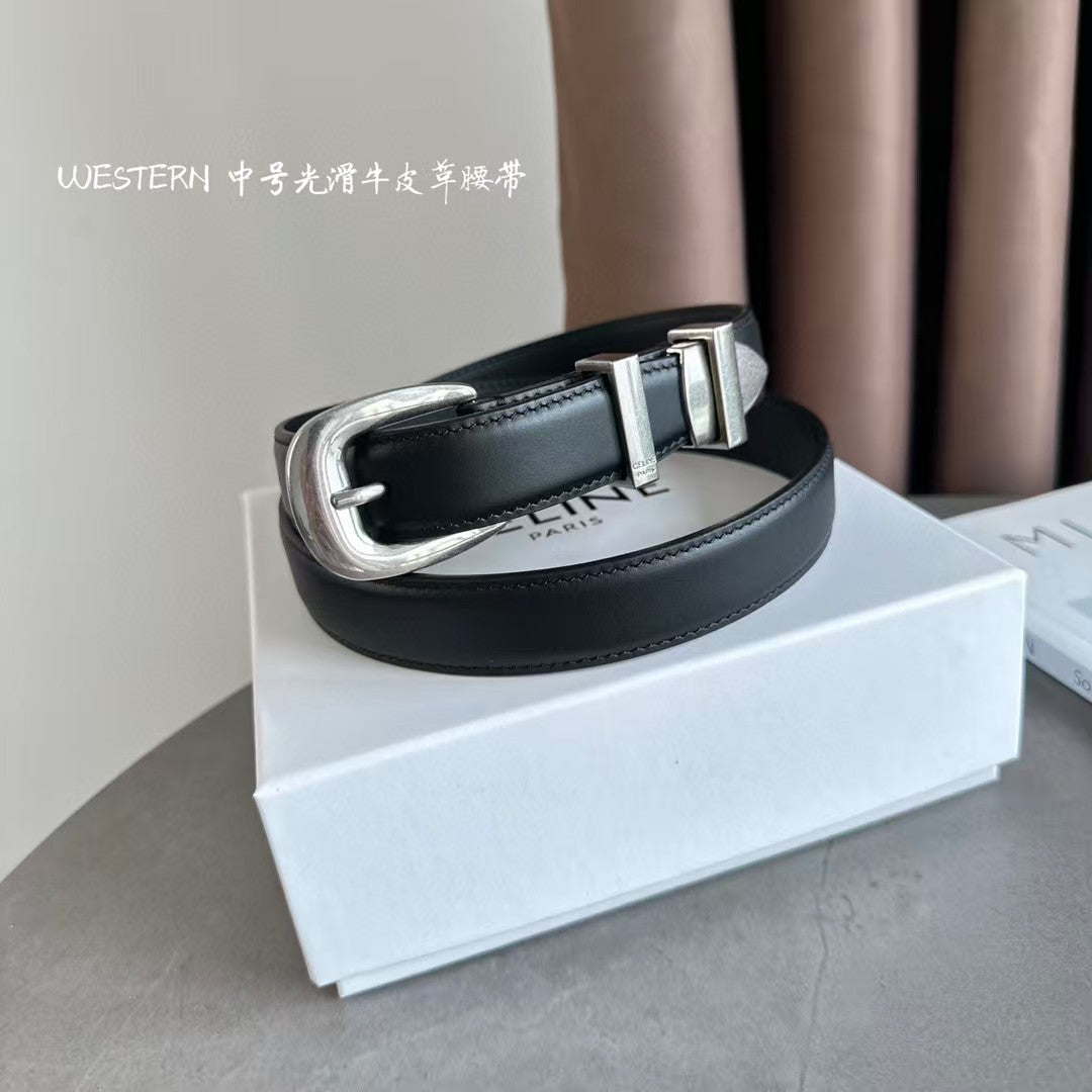 Medium Western Belt 25mm Black Calfskin Silver Loop Shw