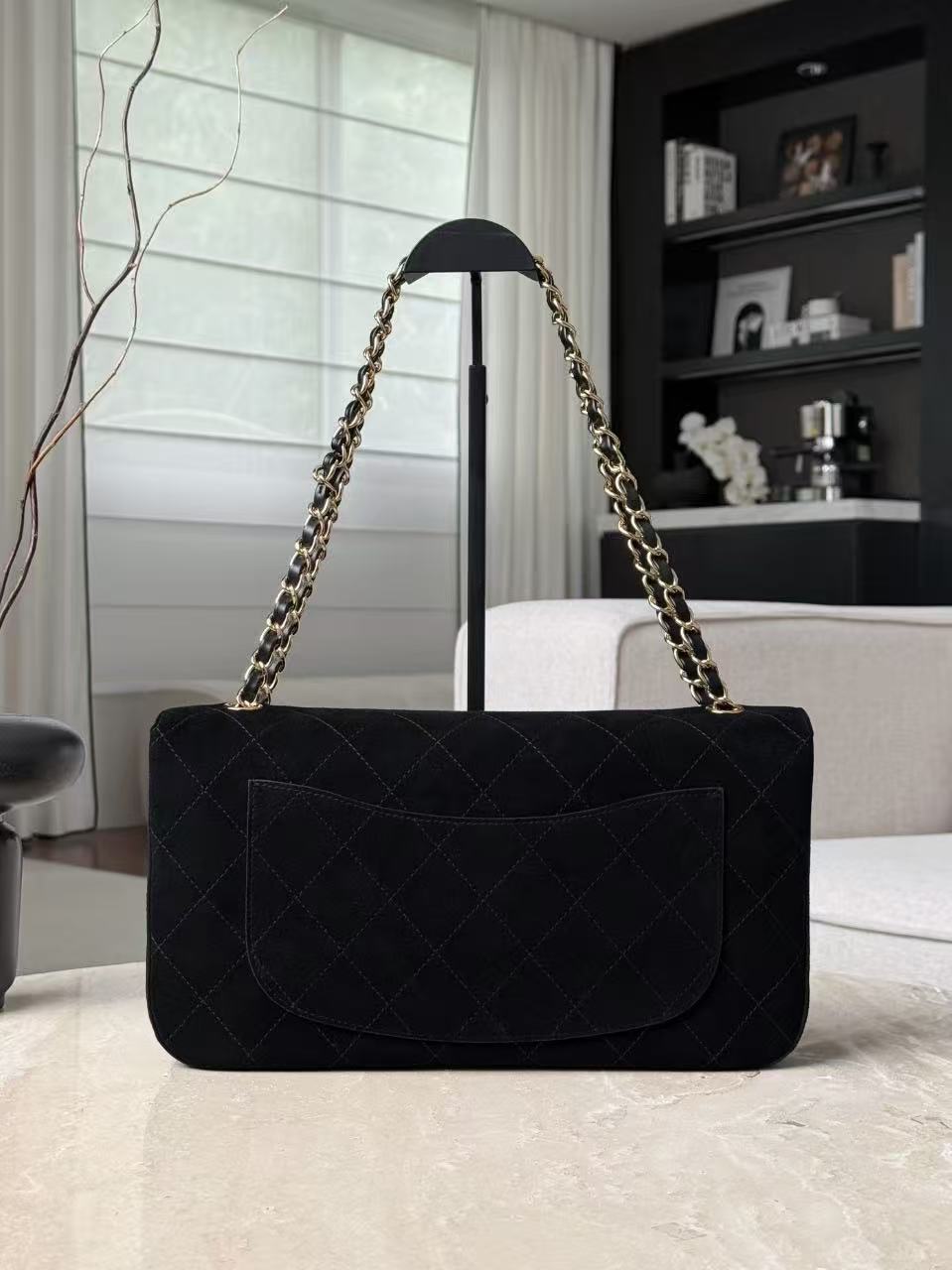 Chanel 2026 Maxi Flap Bag 32cm Black Suede Leather