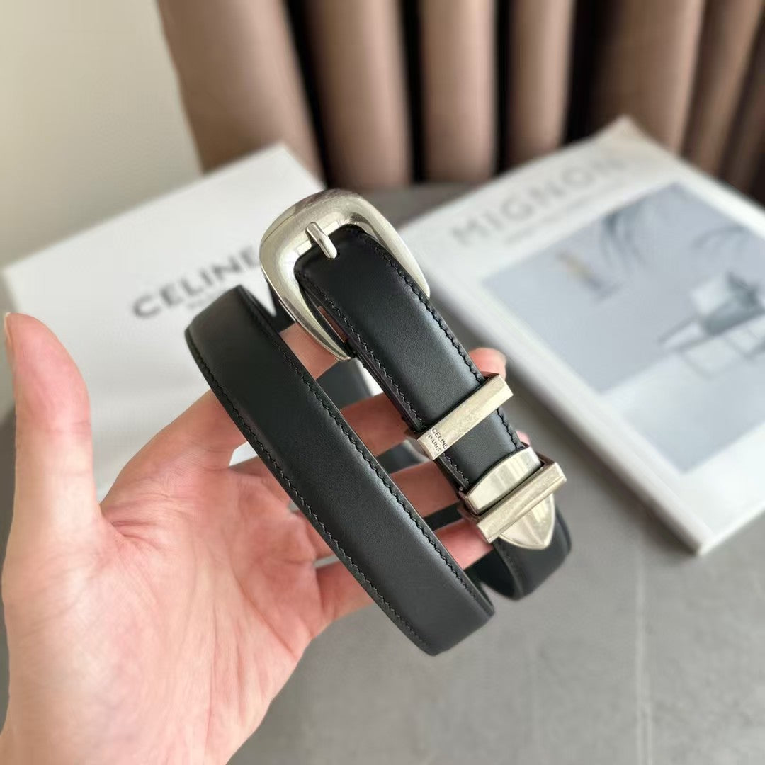 Medium Western Belt 25mm Black Calfskin Silver Loop Shw