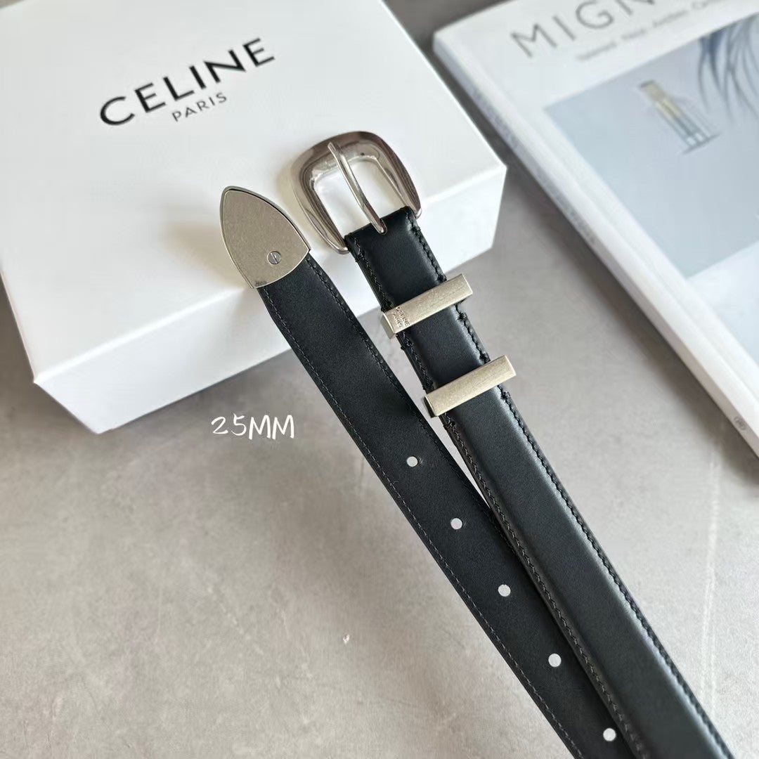 Medium Western Belt 25mm Black Calfskin Silver Loop Shw