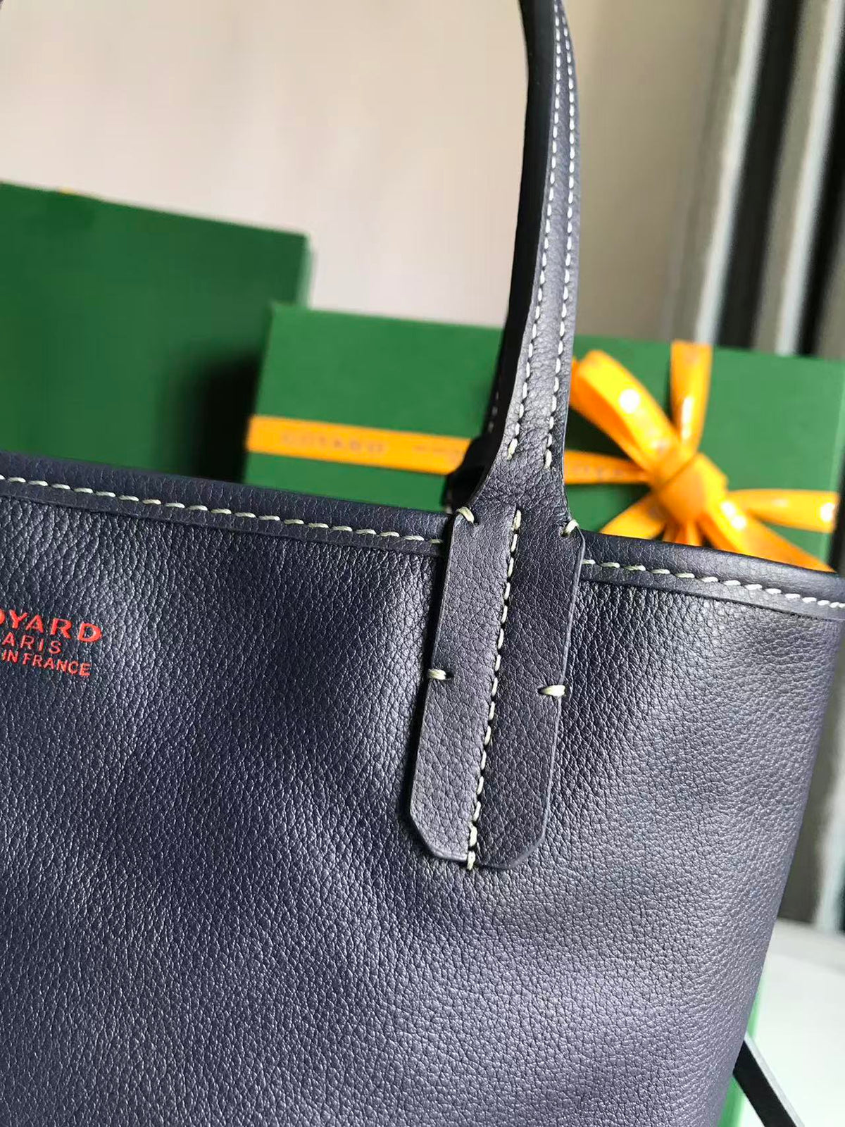 Goyard 2026 Anjou Mini Bag Navy Blue Canvas Chevroches Calfskin