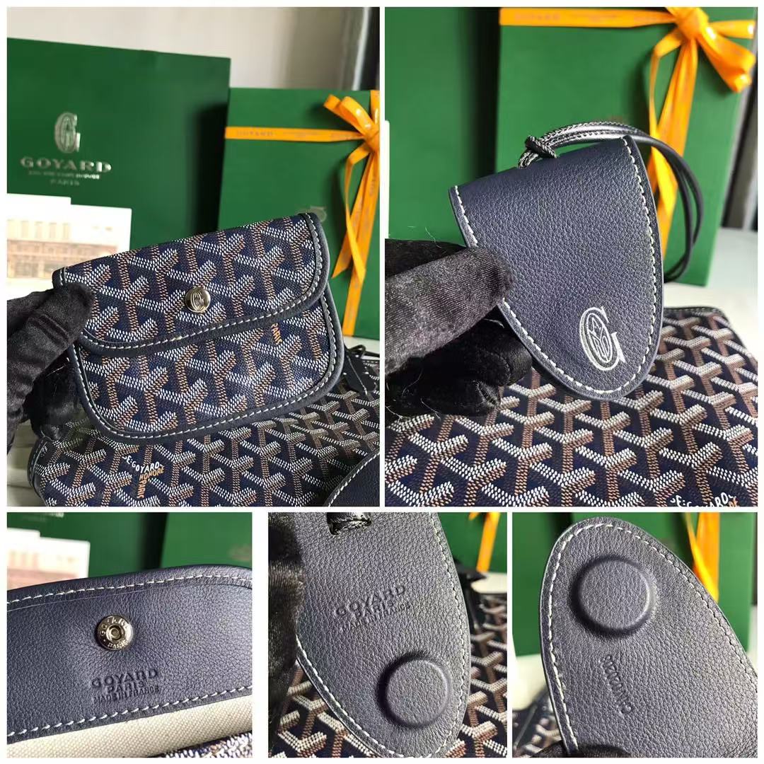 Goyard 2026 Anjou Mini Bag Navy Blue Canvas Chevroches Calfskin