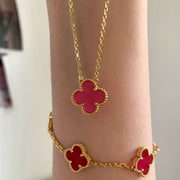 VCA Vintage Alhambra Necklace And Bracelet Set With Pink Enamel