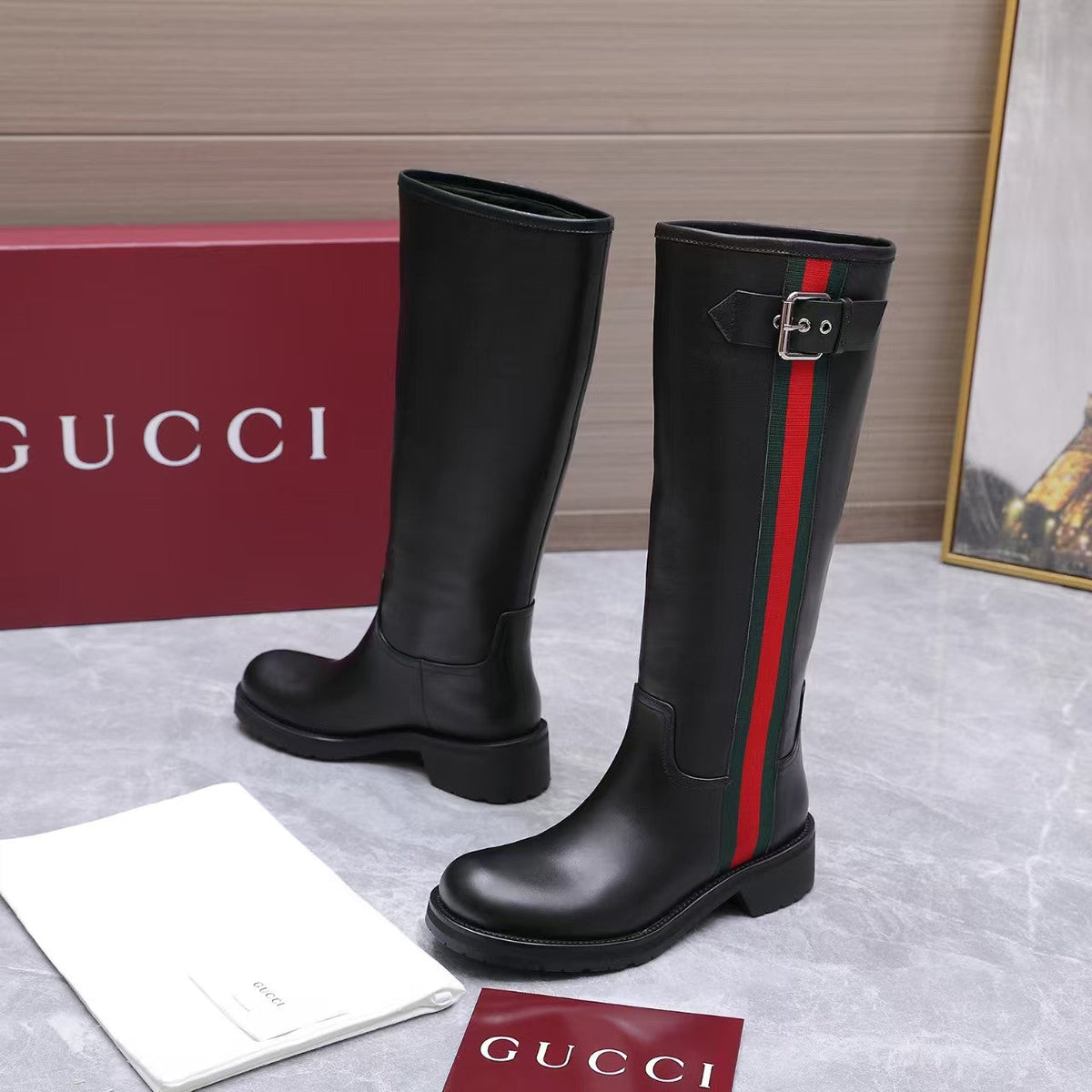 Gucci 2026 Biker Knee-High Boots Leather