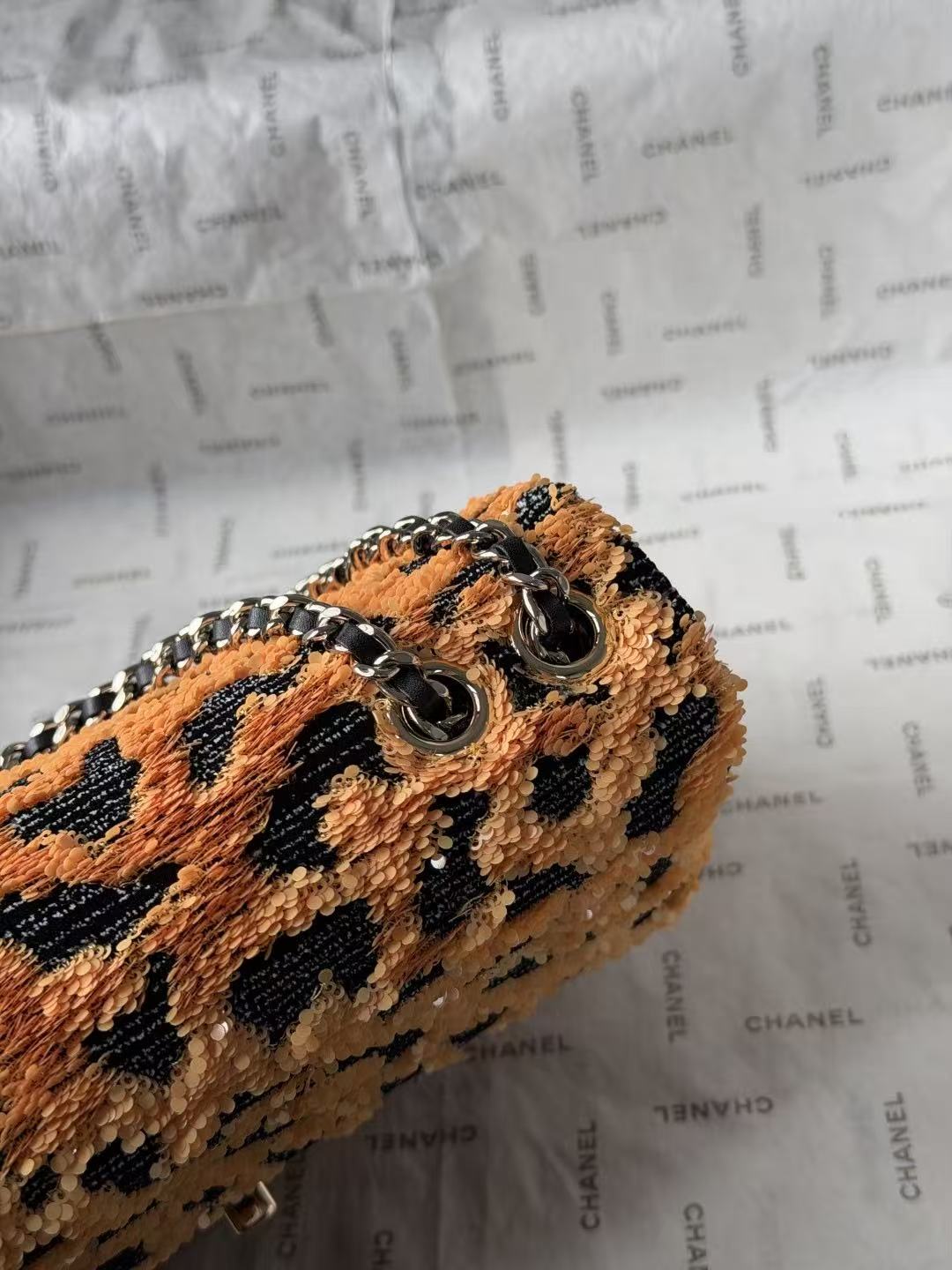 Chanel 2026 Flap Bag 21cm Leopard Sequin Leather