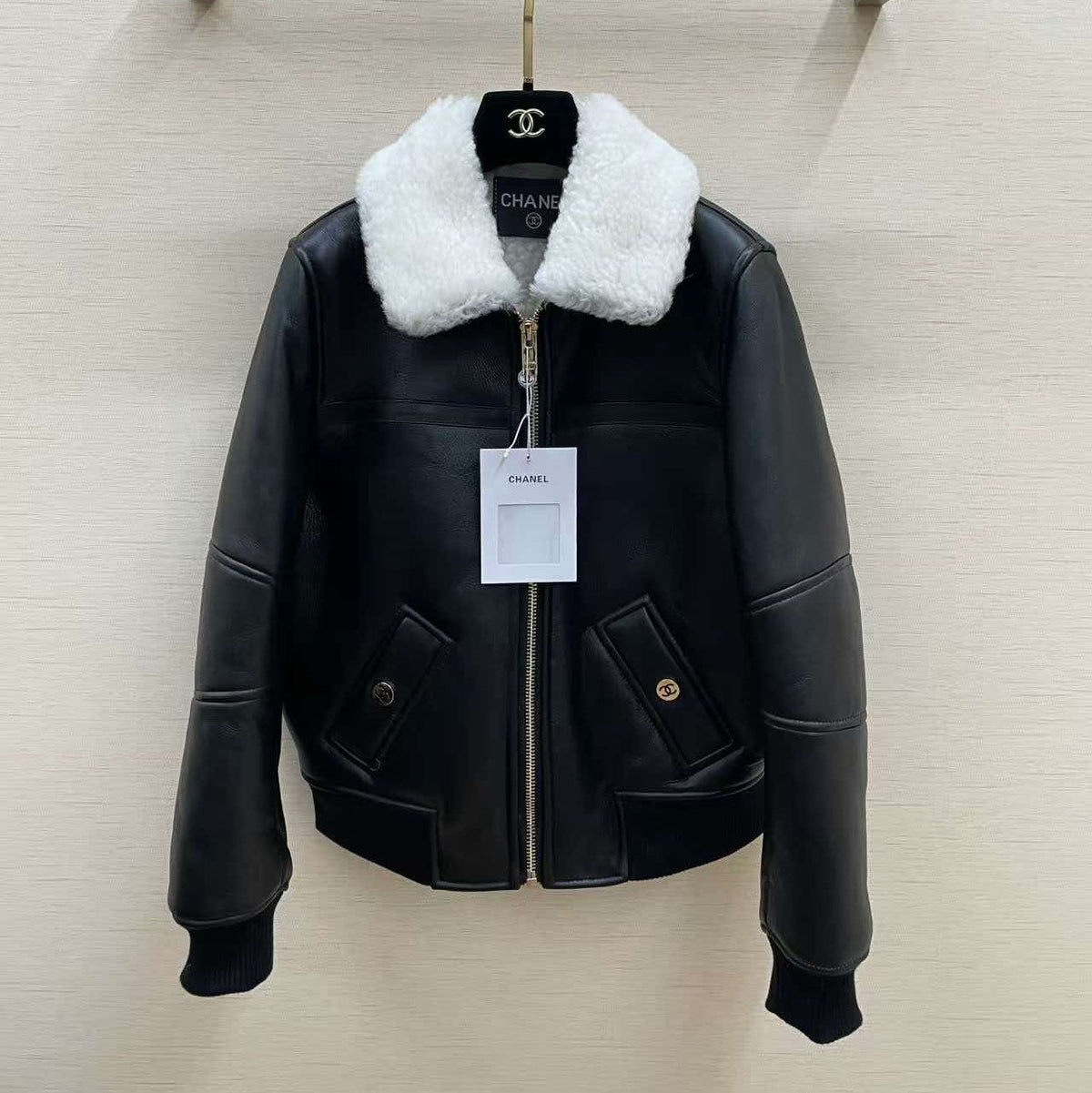 Chanel 2026 Jacket Black Leather With Fur Trim