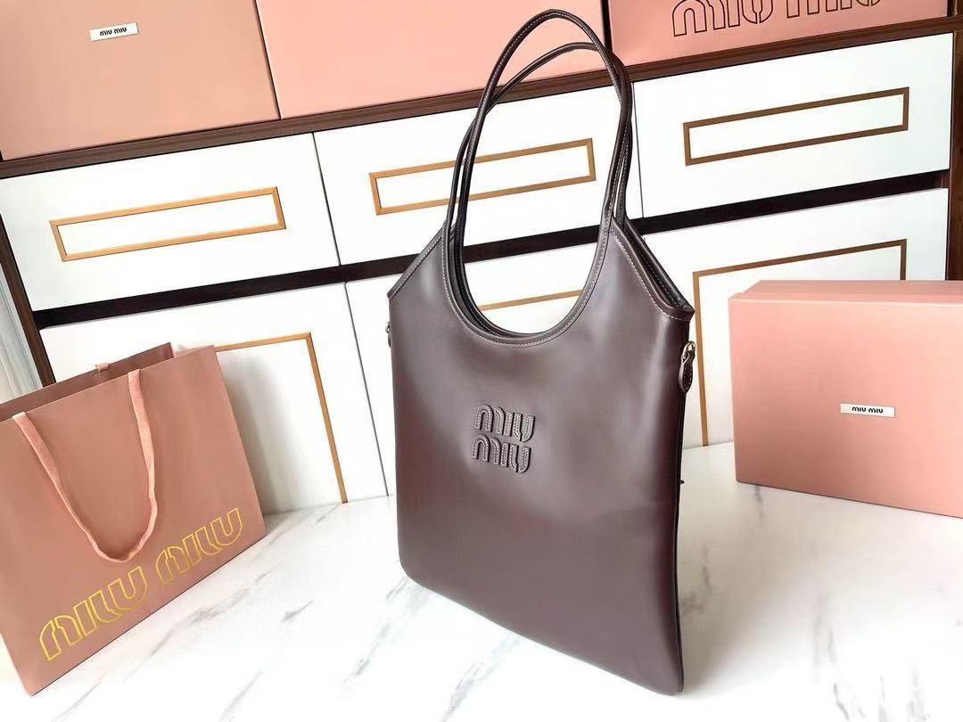 Miumiu 2026 Ivy 40 Tote Bag Dark Burgundy Leather