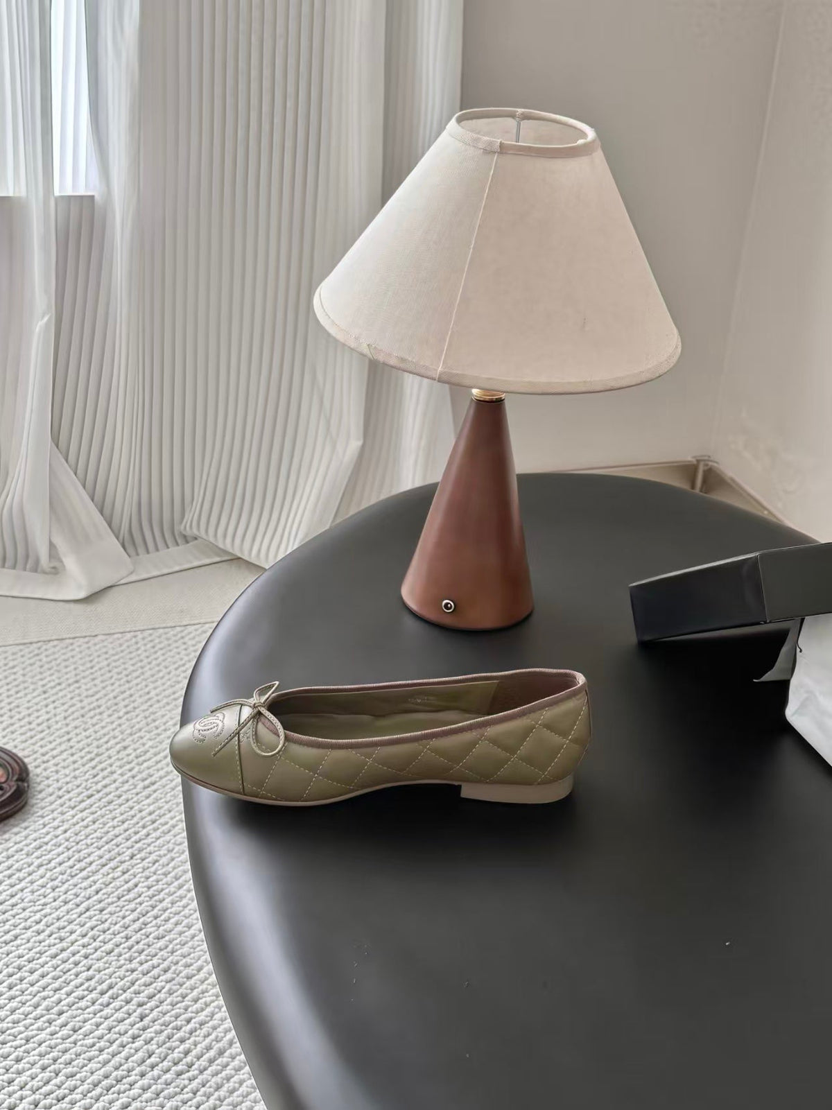 Chanel 2026 Quilted Ballet Flat Moss Green Leather