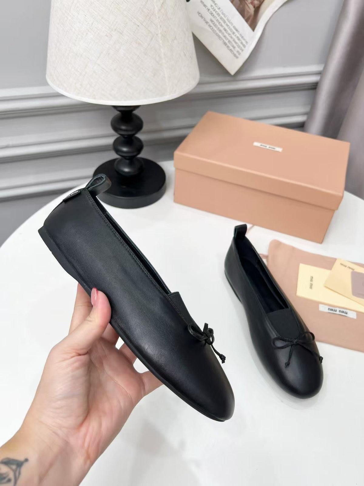 Miu Miu 2026 Élan Bow Ballet Flat Nappa Leather