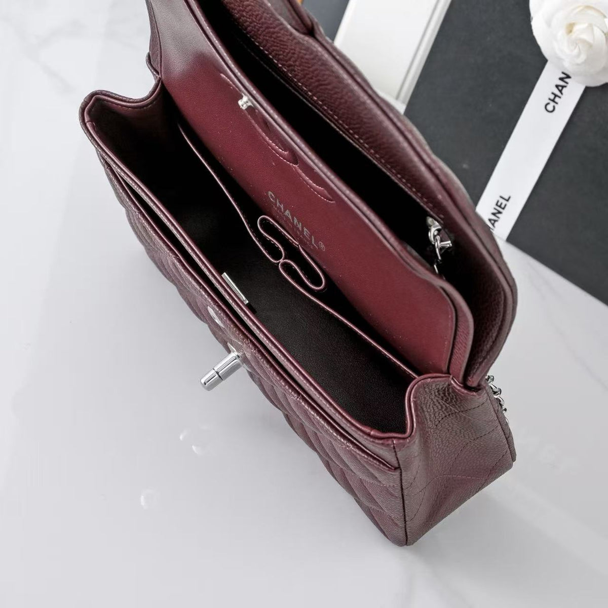 Chanel 2026 Classic Flap Bag Burgundy Textured Calfskin