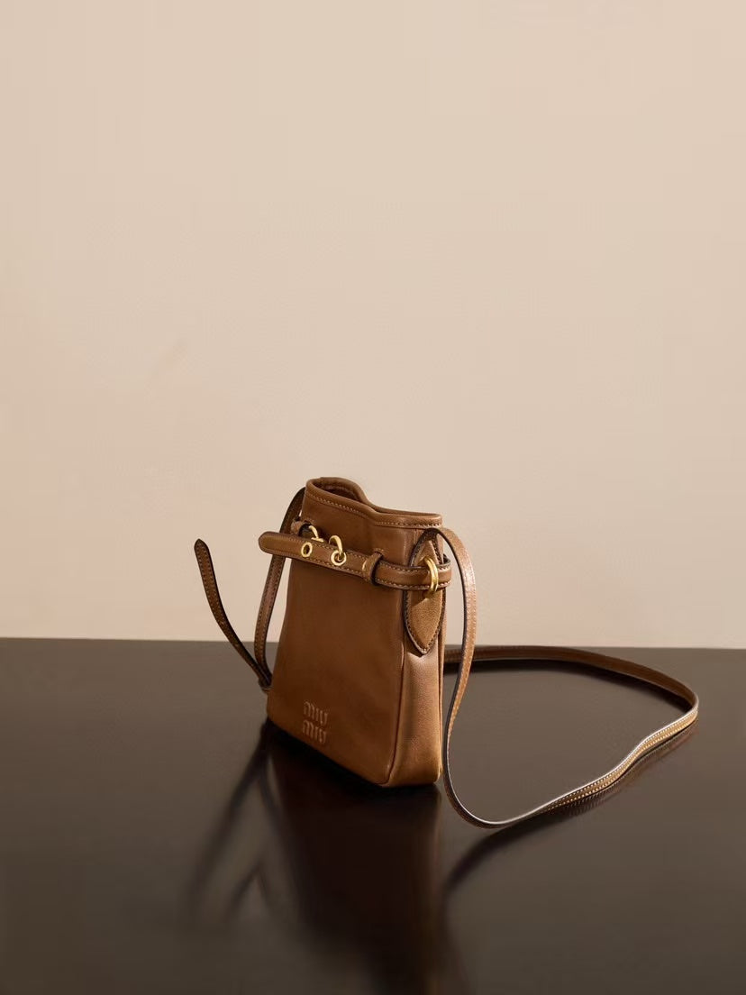 MiuMiu 2026 Pouch Bag 18cm Brown Nappa Leather