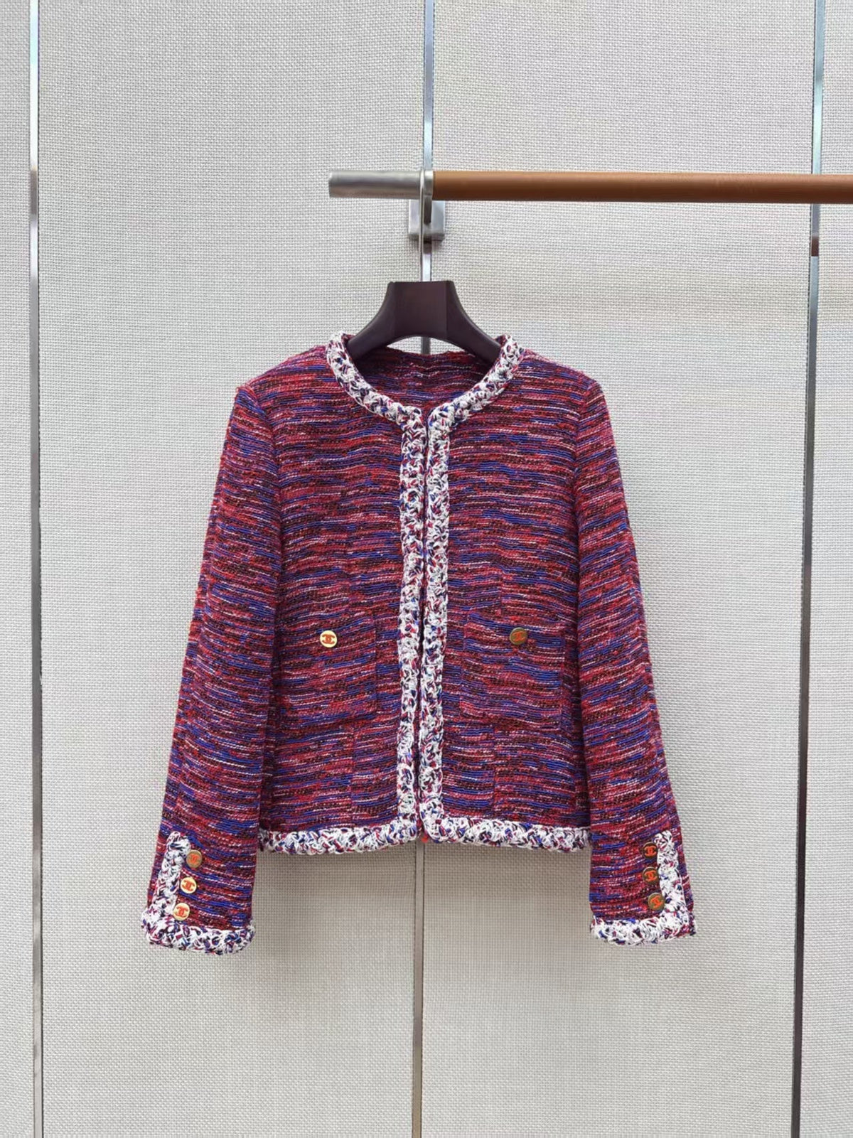 Chanel 2026 Jacket And Skirt Set Red Blue Tweed