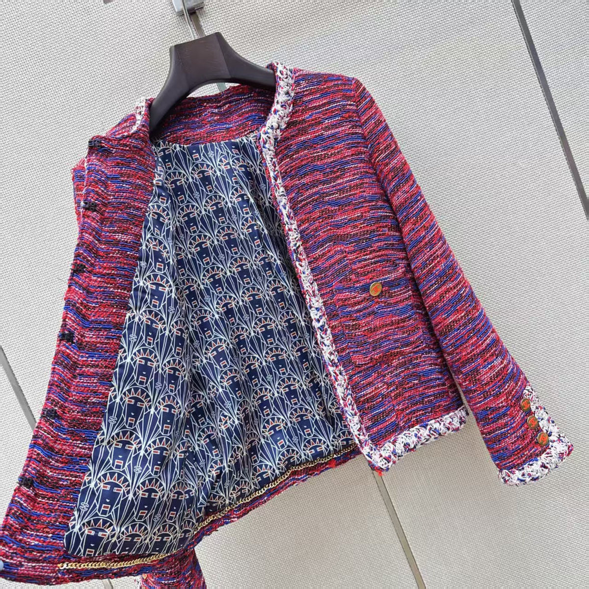 Chanel 2026 Jacket And Skirt Set Red Blue Tweed
