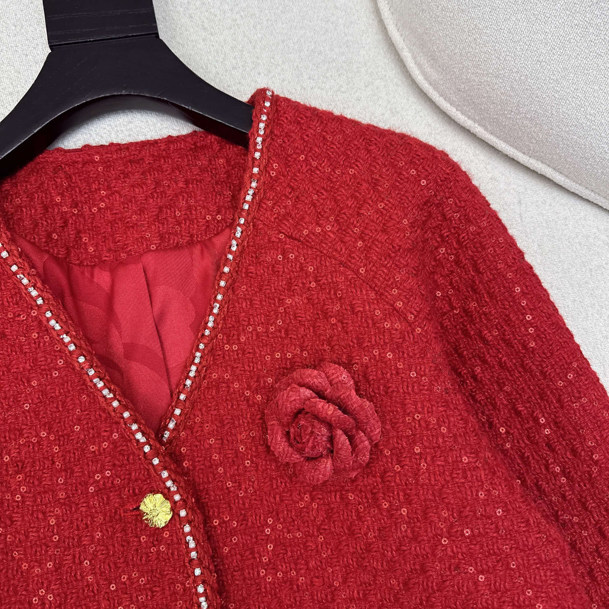 Chanel 2026 Short Jacket And Skirt Set Red Tweed
