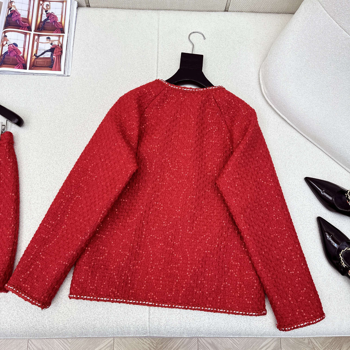 Chanel 2026 Short Jacket And Skirt Set Red Tweed