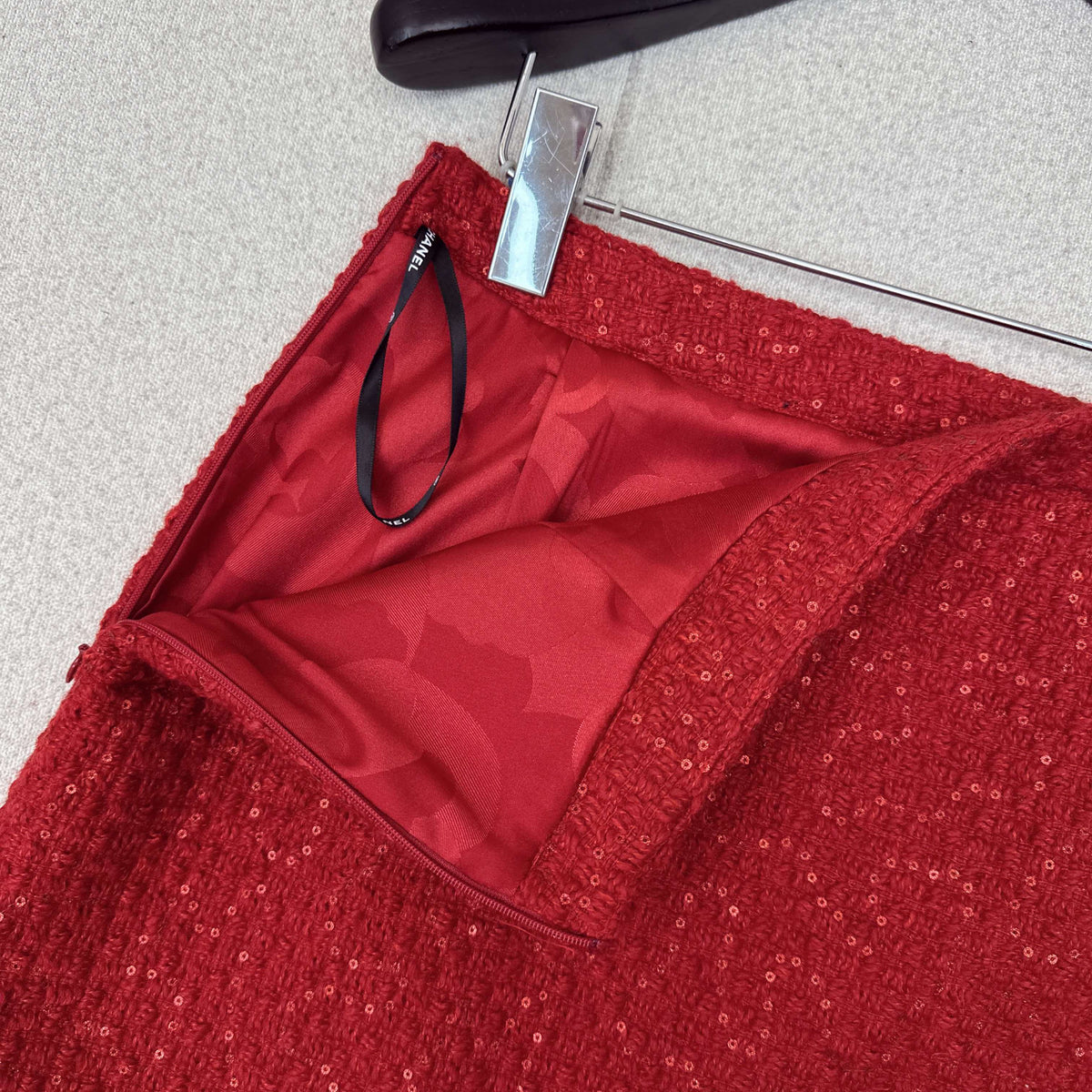Chanel 2026 Short Jacket And Skirt Set Red Tweed