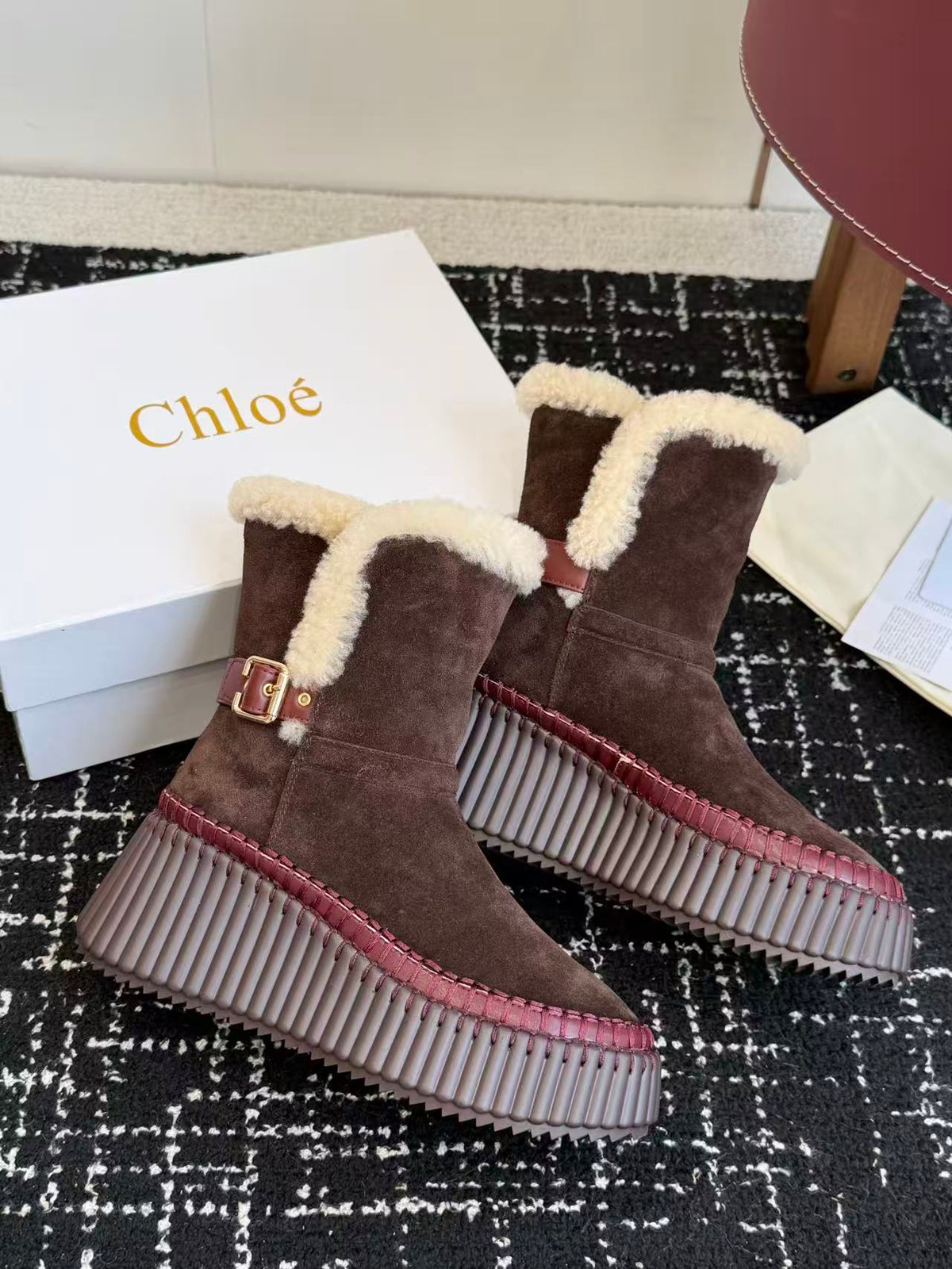Chloe 2026 Nama Platform Ankle Boots Brown Suede