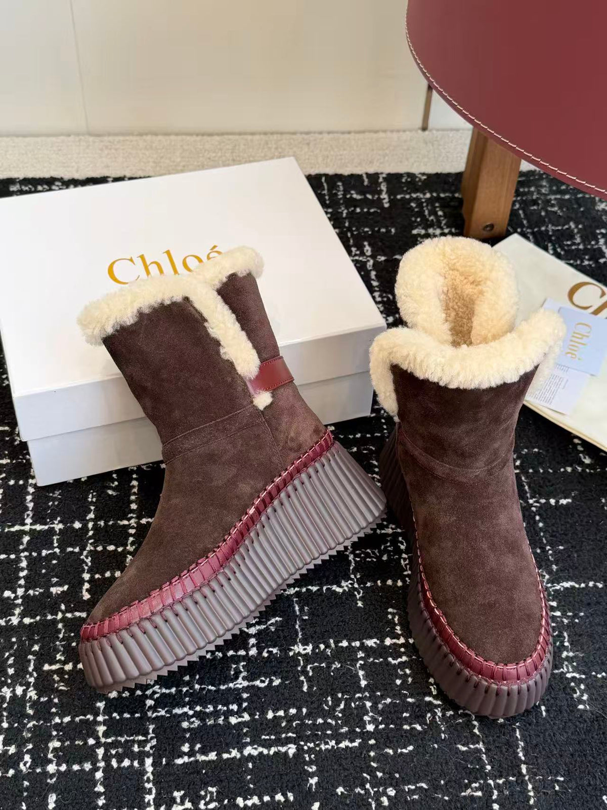 Chloe 2026 Nama Platform Ankle Boots Brown Suede
