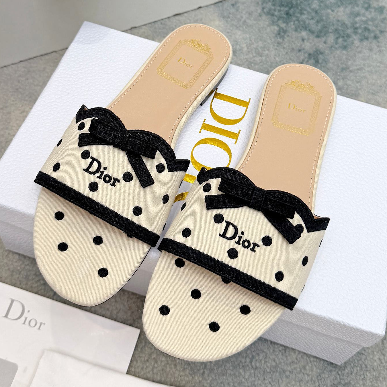 Dior 2026 Polka Dot Bow Chunky Heel Sandals Canvas 947860