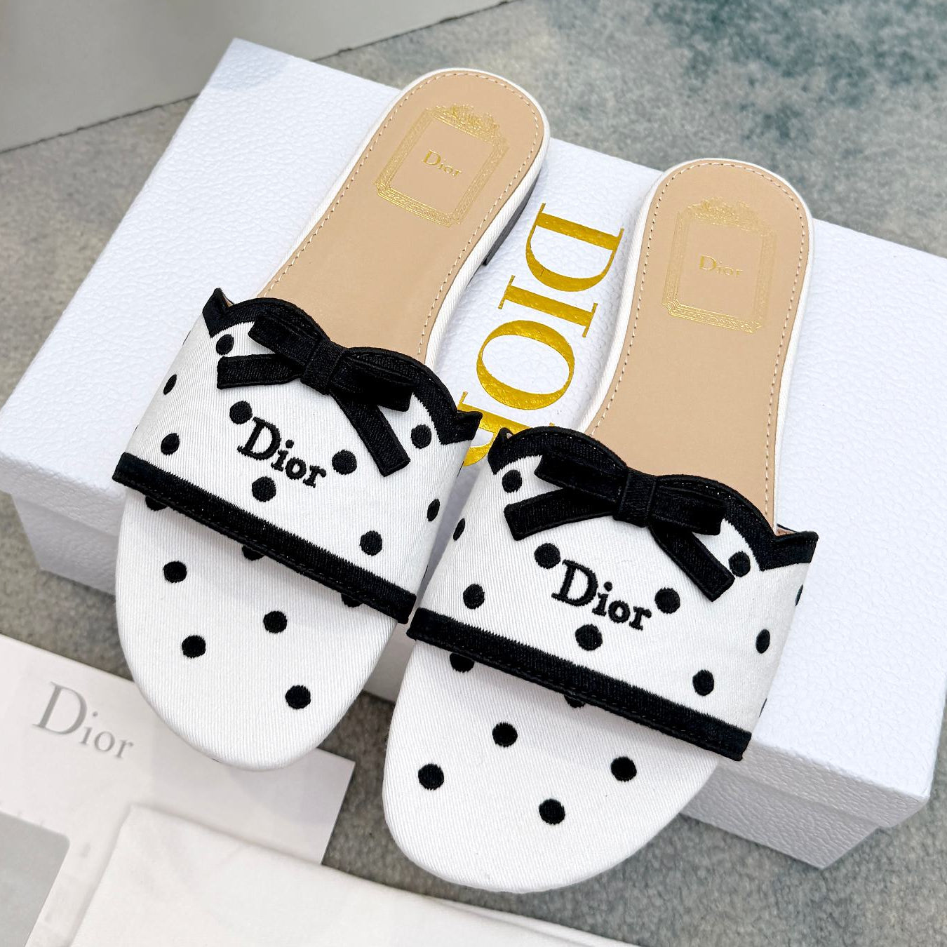Dior 2026 Polka Dot Bow Chunky Heel Sandals Canvas 947860