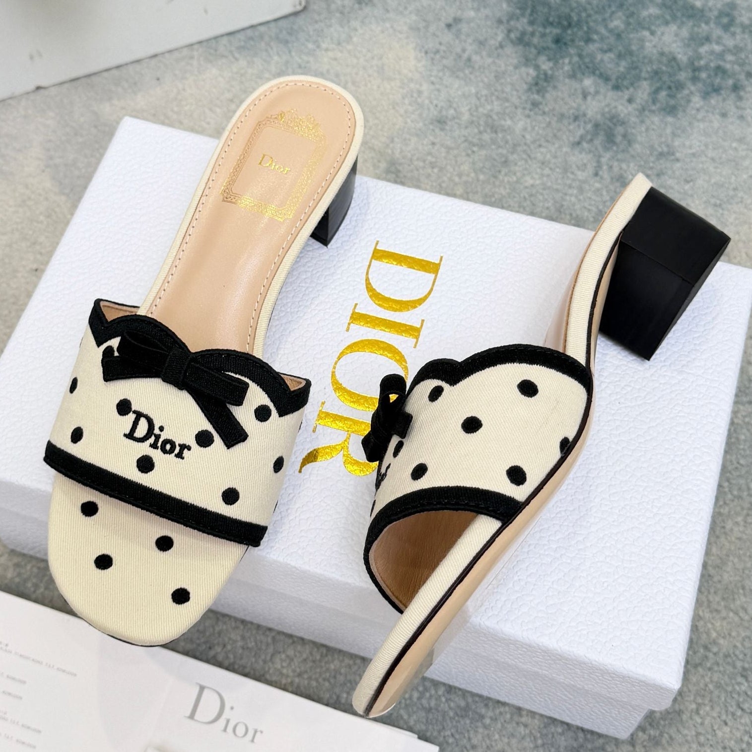 Dior 2026 Polka Dot Bow Chunky Heel Sandals Canvas 947860