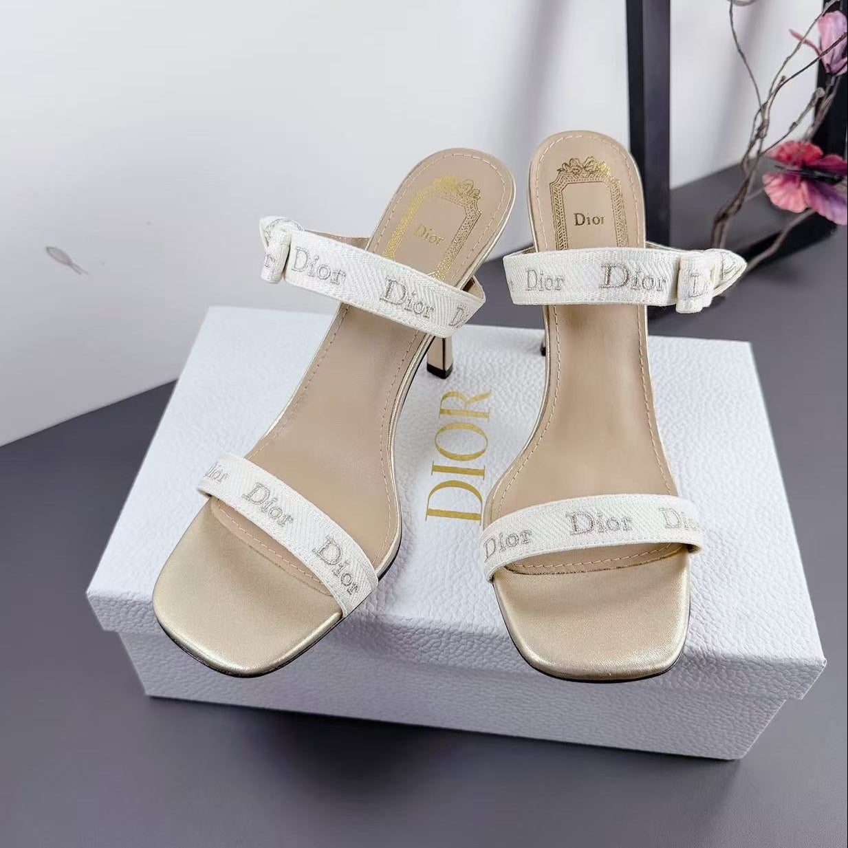 Dior 2026 High Heel Sandals 95mm Canvas Sheepskin 939032