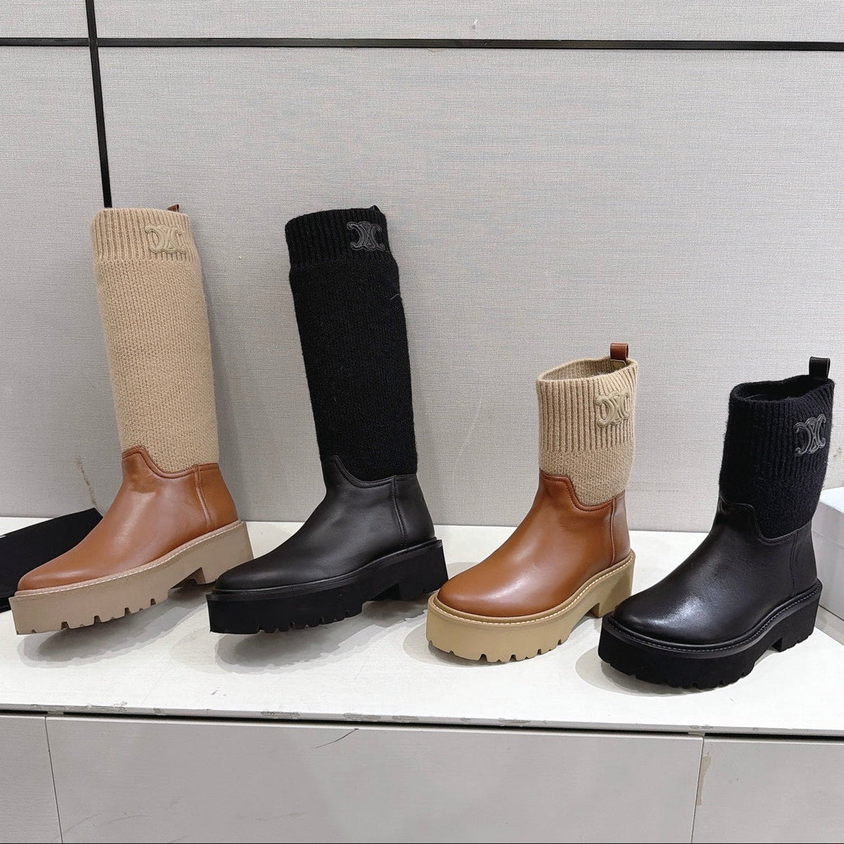 Celine 2026 Chunky Knit Sock Boots Leather 101099