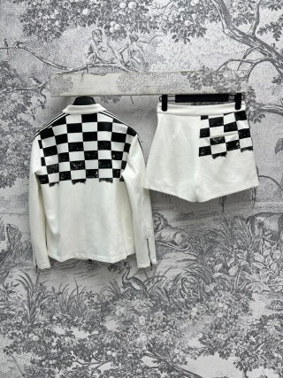 CD 25 Checkerboard Contrast Ribbon Casual Suit Polyester