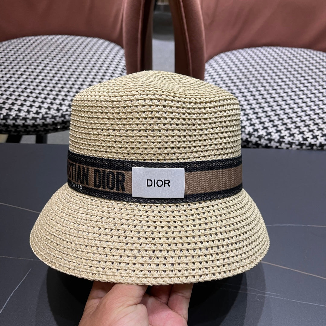 Dior D-Bobby Small Brim Straw Bucket Hat 491805