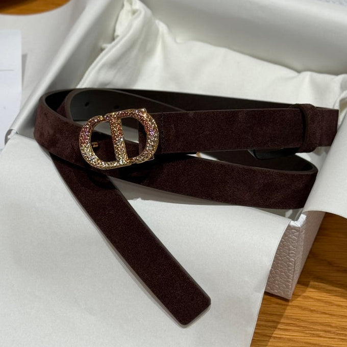 Dior 2026 Rhinestone CD Buckle Belt 20mm Suede 193831