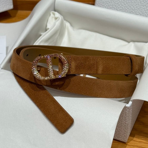 Dior 2026 Rhinestone CD Buckle Belt 20mm Suede 193831