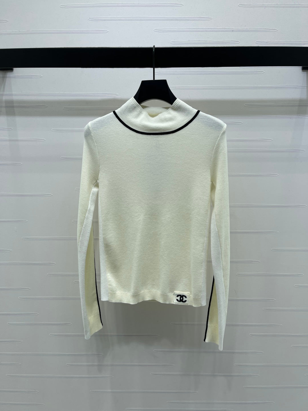 Chanel 2026 High-Neck Base Layer Top Black Cream Pink Wool