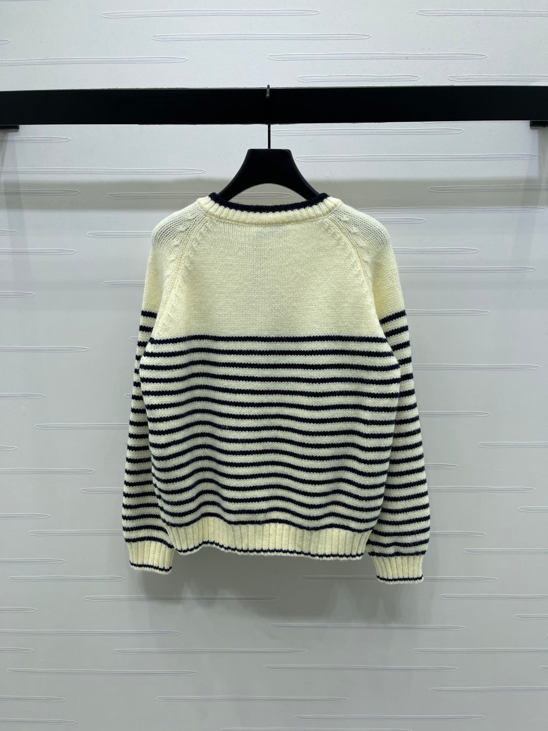 Chanel 2026 Striped Knit Crew Neck Long-sleeved Cardigan Wool