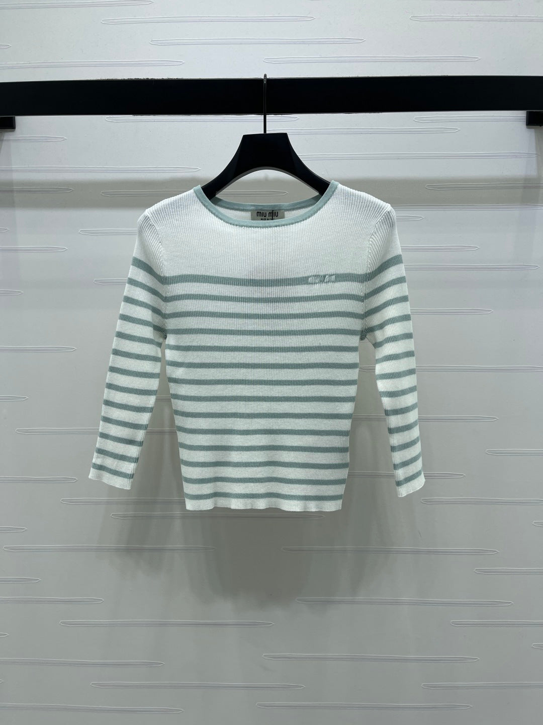 Miumiu 2026 Striped Crew Neck Knit Long Sleeve Wool