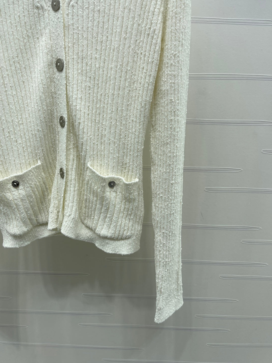 Chanel 2026 V-neck Knit Cardigan White and Black Wool Viscose